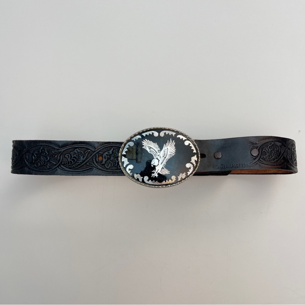 Vintage Al Stohlman Signed Leather Belt with Eagle Buckle